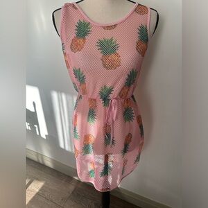 Love Fabela USA pink  pineapple mesh, long Beach cover-up tunic SZ S